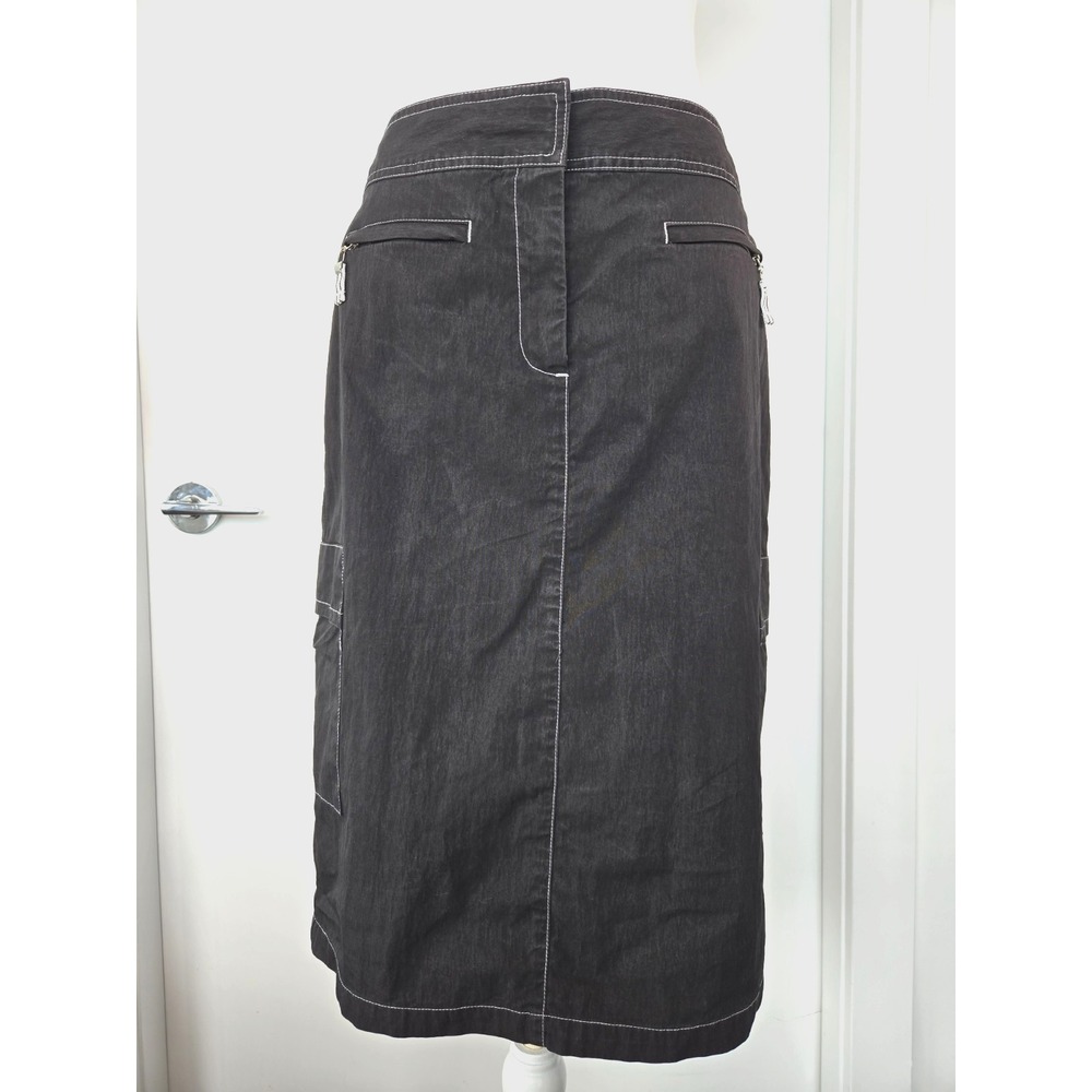 Vintage Jessica Sports Midi Skirt Cargo Pockets Black w/ White Stitches Y2K